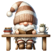 AI generated Gnome Reading a Book Illustration. png