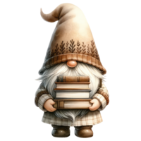 AI generated Gnome Reading a Book Illustration. png