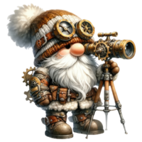 AI generated Steampunk Gnome Character with Aviator Goggles. png