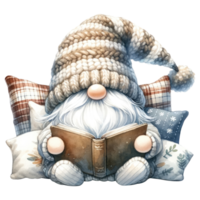 AI generated Gnome Reading a Book Illustration. png