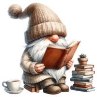 ai généré gnome en train de lire une livre illustration. png