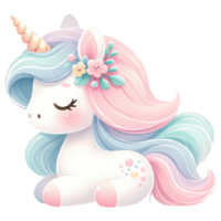 AI generated Cute Unicorn Character with Flower Wreath png