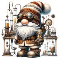 AI generated Steampunk Gnome Character with Aviator Goggles. png