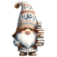 AI generated Gnome Reading a Book Illustration. png