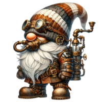 AI generated Steampunk Gnome Character with Aviator Goggles. png