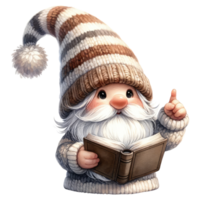 AI generated Gnome Reading a Book Illustration. png