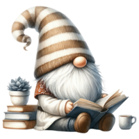 ai genererad gnome läsning en bok illustration. png