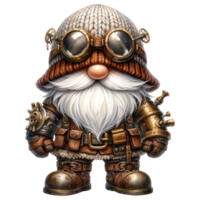 AI generated Steampunk Gnome Character with Aviator Goggles. png