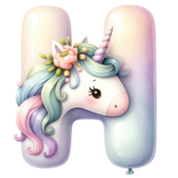 AI generated Whimsical Unicorn Letter H with Floral Accent png