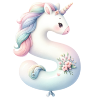 ai generado caprichoso unicornio letra s con floral acento png