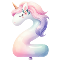 ai généré pastel Licorne nombre deux avec floral décor png