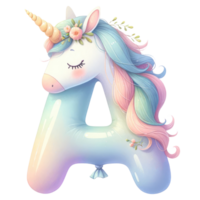 ai généré capricieux Licorne lettre une avec floral accent png