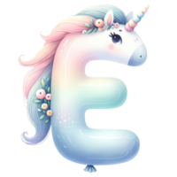 AI generated Whimsical Unicorn Letter E with Floral Accent png