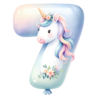 AI generated Pastel Unicorn Number Seven with Floral Decor png