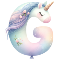 ai généré capricieux Licorne lettre g avec floral accent png