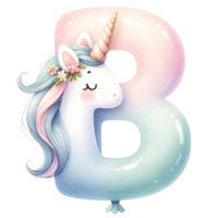 AI generated Whimsical Unicorn Letter B with Floral Accent png