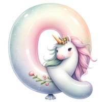 AI generated Whimsical Unicorn Letter Q with Floral Accent png