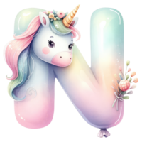 AI generated Whimsical Unicorn Letter N with Floral Accent png