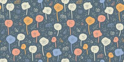 Seamless pattern with creative decorative flowers in scandinavian style. Repeatable design for backgrounds, fabric, textile. Vector backdrop.