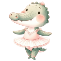 ai généré mignonne crocodile ballerine dessin animé illustration. png