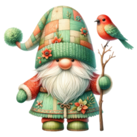 AI generated Illustration of Garden Gnome with a Friendly Bird. png