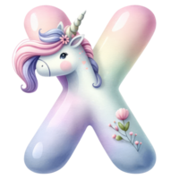 AI generated Whimsical Unicorn Letter X with Floral Accent png