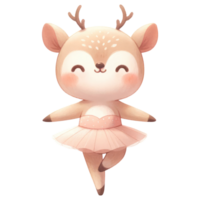 AI generated Cute Reindeer Ballerina Cartoon Illustration. png