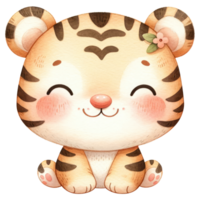 ai généré charmant dessin animé tigre lionceau souriant joyeusement png