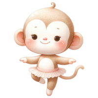 AI generated Cute Monkey Ballerina Cartoon Illustration. png