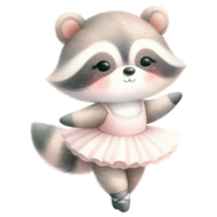 AI generated Cute Raccoon Ballerina Cartoon Illustration. png