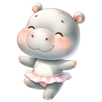 AI generated Cute Hippo Ballerina Cartoon Illustration. png