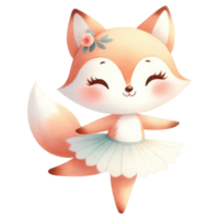 AI generated Cute Fox Ballerina Cartoon Illustration. png