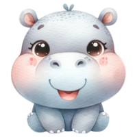 ai gegenereerd schattig tekenfilm nijlpaard met een vrolijk glimlach. png
