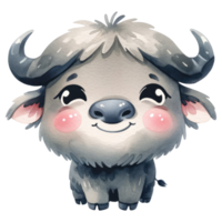 ai généré mignonne dessin animé yak personnage illustration. png