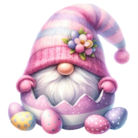 ai généré capricieux gnome avec Pâques des œufs illustration png