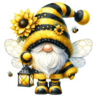 AI generated Fantasy Gnome with Sunflowers and Bees. png