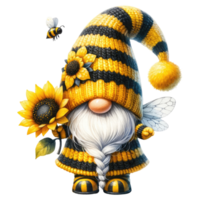 AI generated Fantasy Gnome with Sunflowers and Bees. png