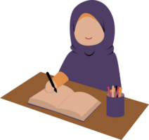 Illustration of Muslim woman writing png