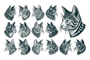 AI generated Hand drawing side view of american curl cat head design vector set