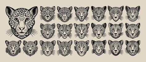 ai generado colección de plano mano dibujado leopardo cabeza ilustración diseño vector