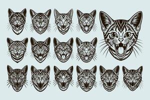 AI generated Happy meowing american shorthair cat head tshirt design set vector