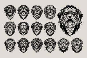 AI generated Cute barking Shih Tzu dog head illustration design set vector