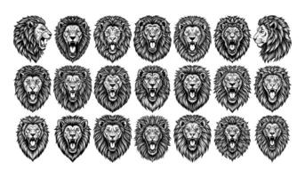 AI generated Front view of hand drawn lion head design vector set