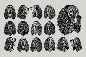 ai generado colección de detallado Inglés cocker spaniel perro cabeza vector diseño