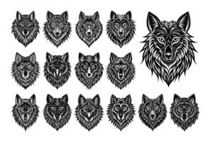 AI generated Detailed vignetting wolf face illustration design set vector