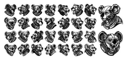 AI generated Flat side view of modern cyborg koala head illustration design set vector
