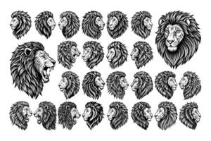 AI generated Side view of illustrative lion head tshirt design vector set