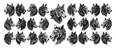 AI generated Side view of machine cyborg wolf head illustration design set vector