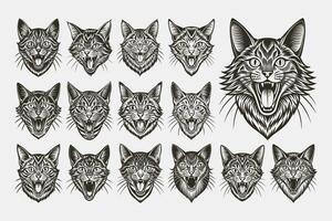 AI generated Funny meowing american bobtail cat in front view design vector set