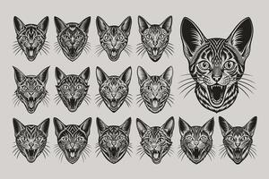 AI generated Bundle of funny meowing sokoke cat head illustration design vector
